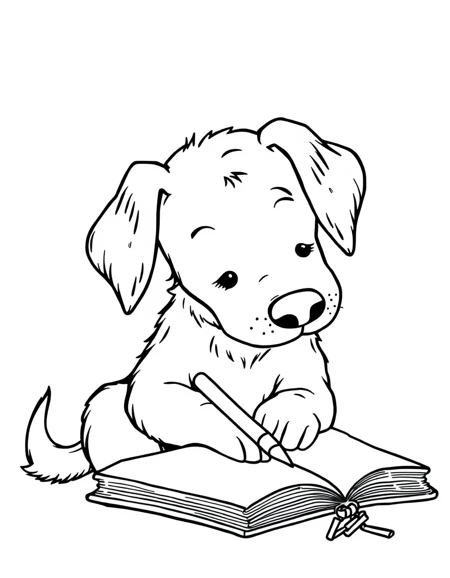 A dog writing in a diary