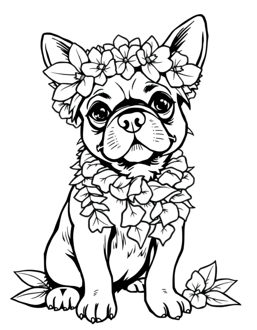 A dog dressed for a Hawaiian luau