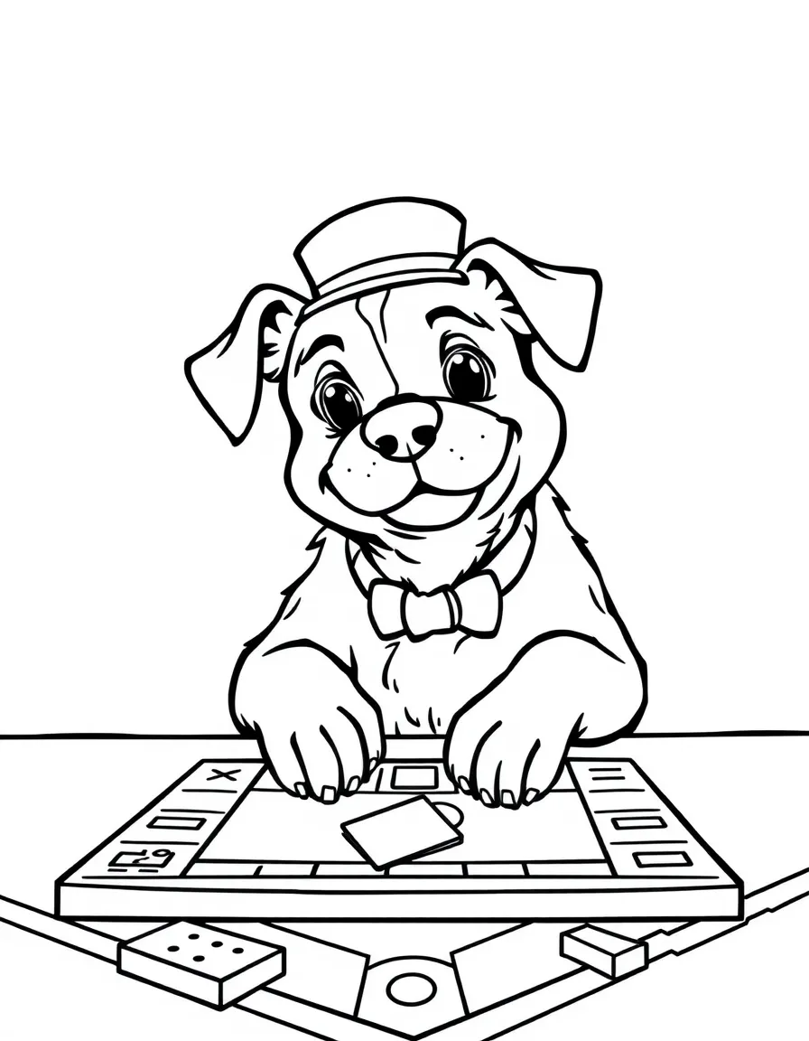 A dog playing a game of Monopoly
