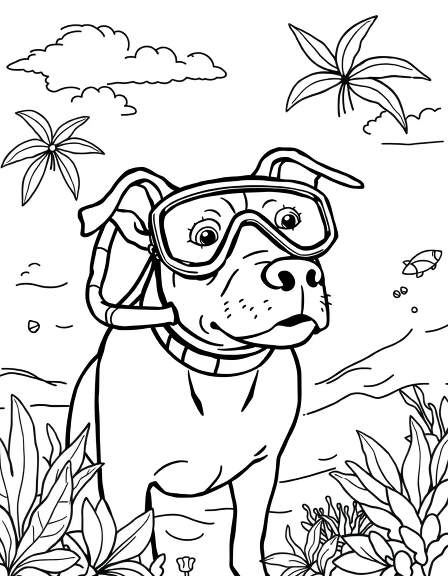 A dog snorkeling in a tropical sea