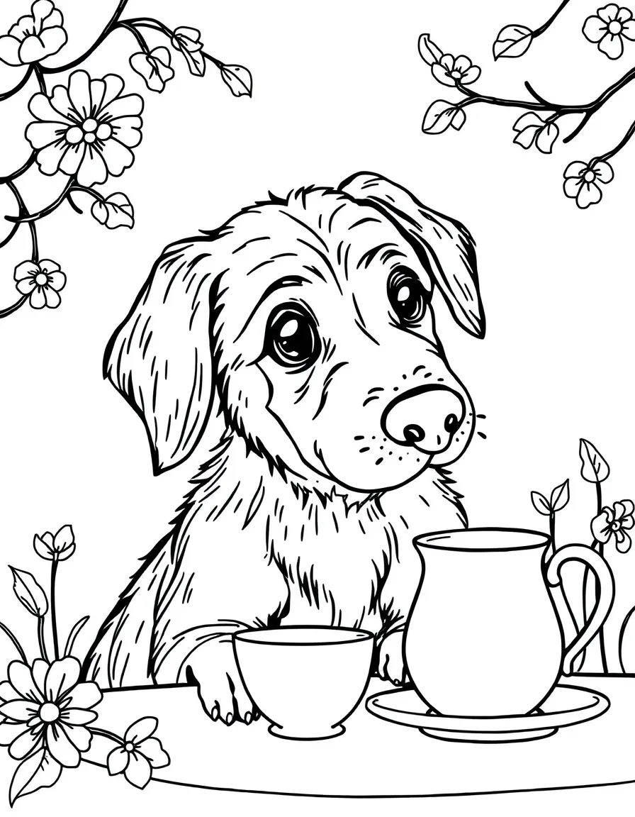 A dog having afternoon tea