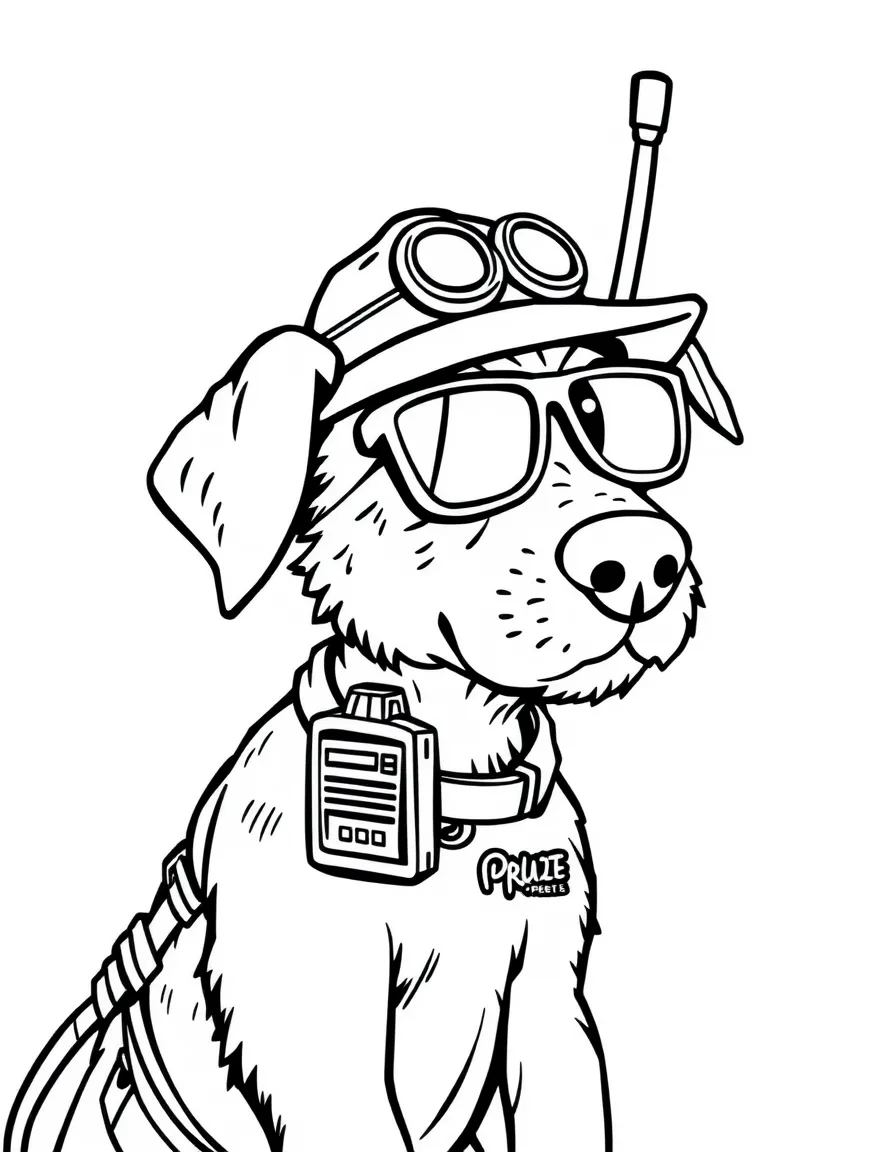 A dog with a walkie-talkie on a spy mission