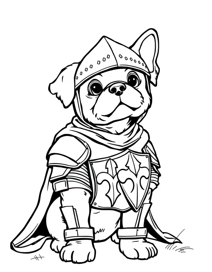 A dog dressed as a knight in shining armor