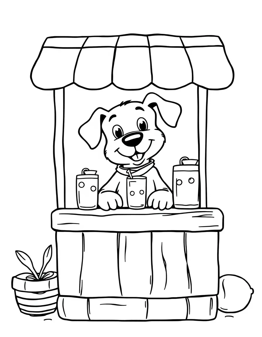 A dog selling lemonade at a stand