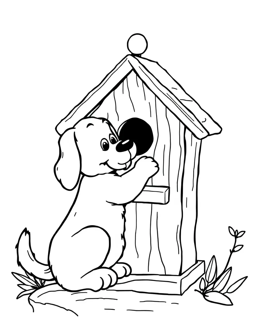 A dog building a birdhouse