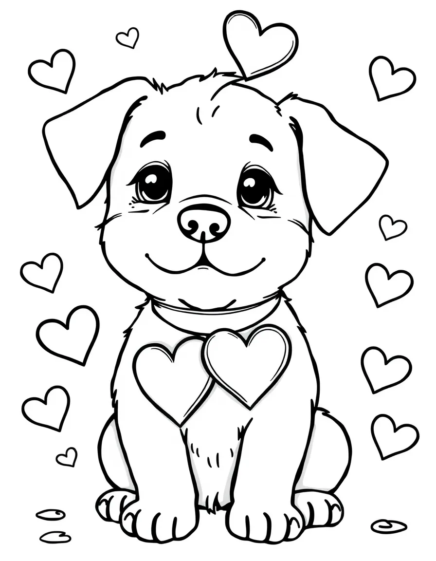 A dog with heart-shaped valentines