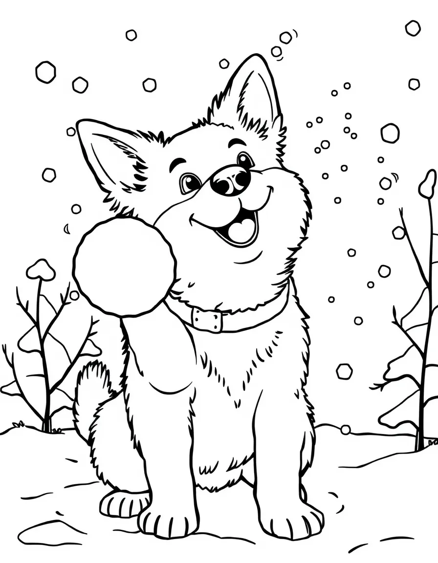 A dog having a snowball fight