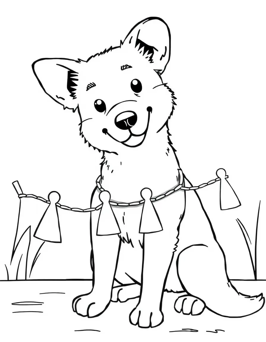A dog making a chain of paper dolls