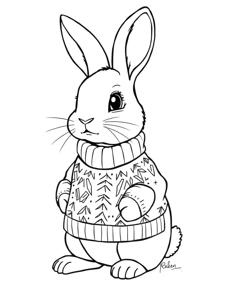 A rabbit dressed in a tiny sweater