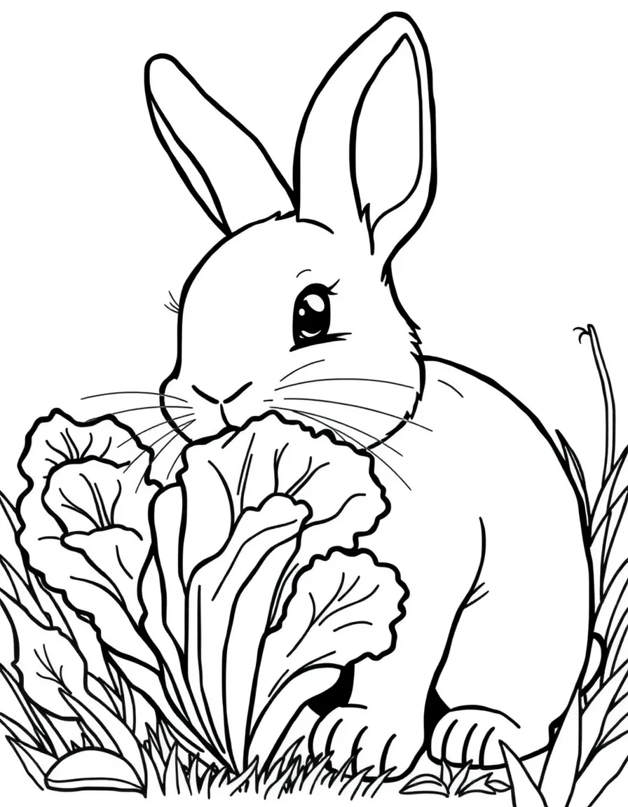 A rabbit eating lettuce leaves