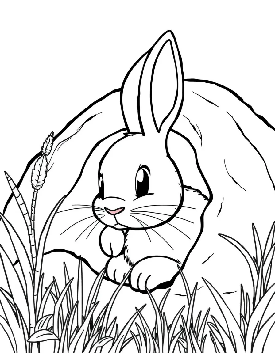 A rabbit peeking out from a burrow