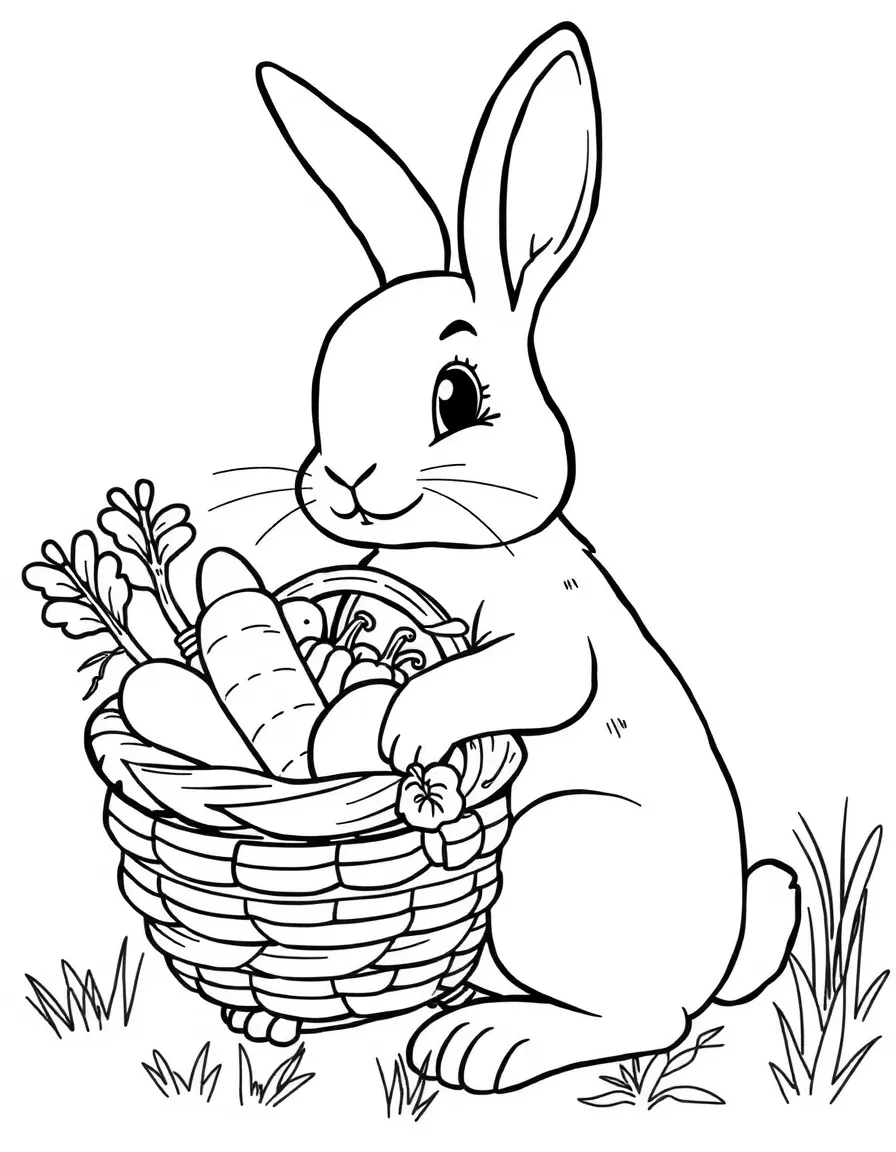 A rabbit with a basket of vegetables