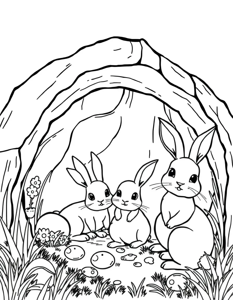 A rabbit family in their underground home