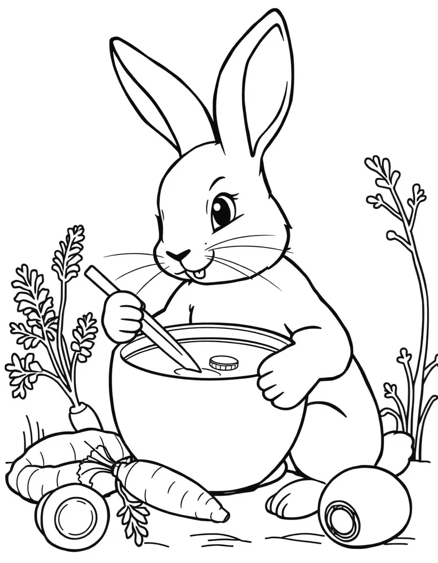 A rabbit making carrot soup
