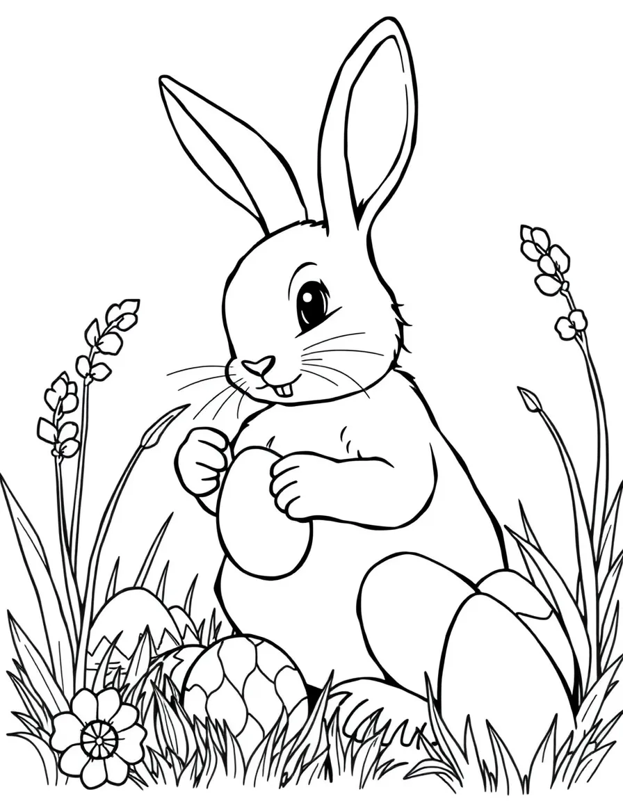 A rabbit painting Easter eggs