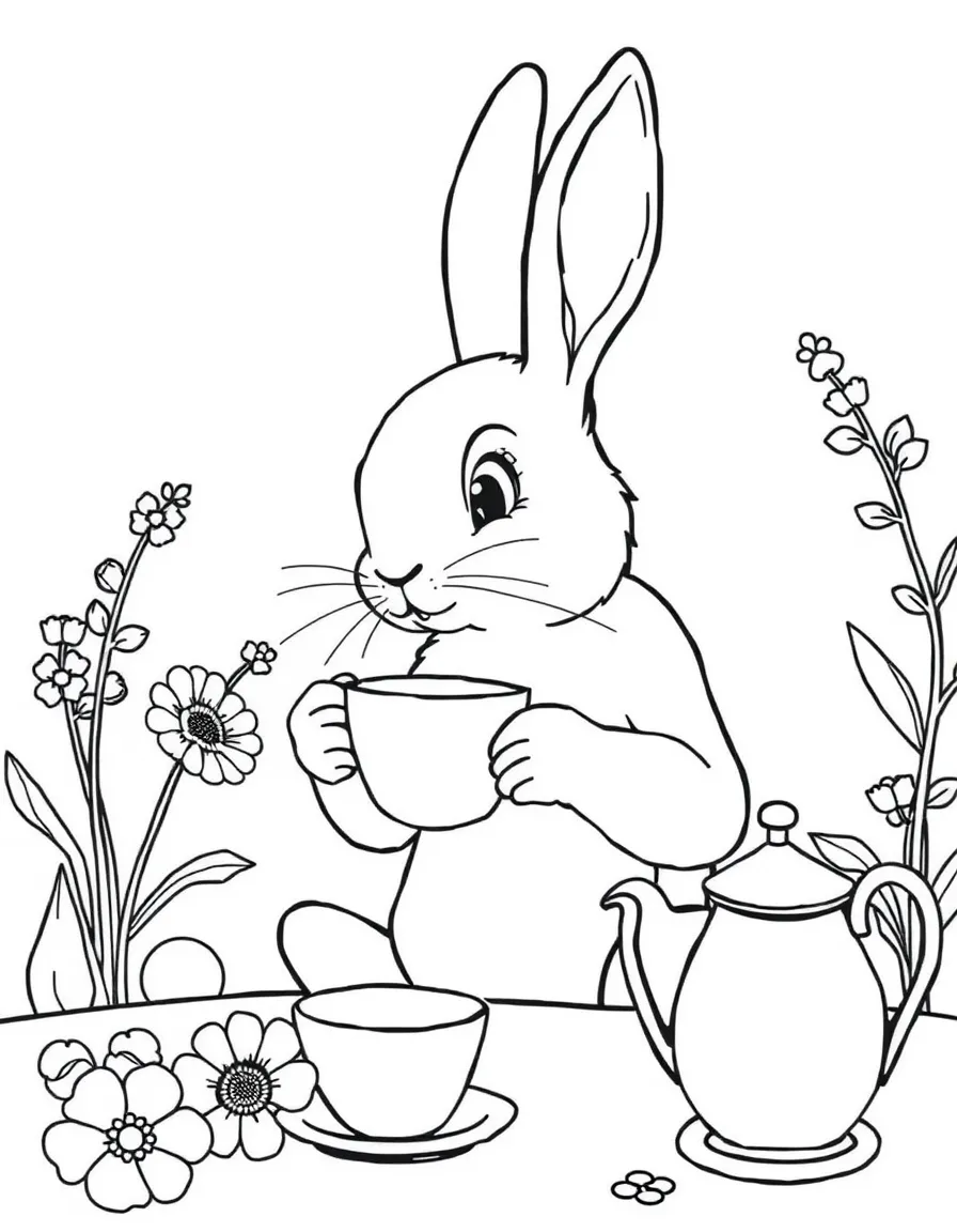 A rabbit having a tea party