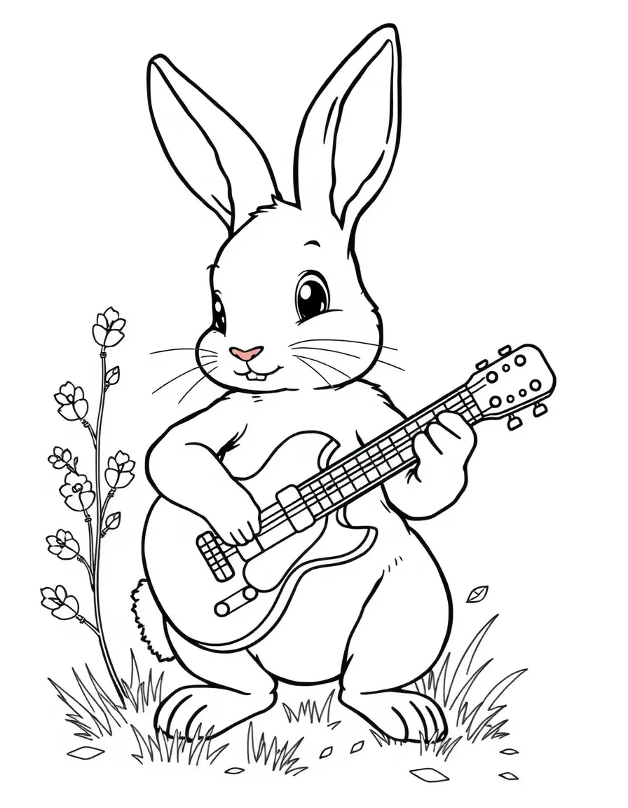 A rabbit playing a tiny guitar