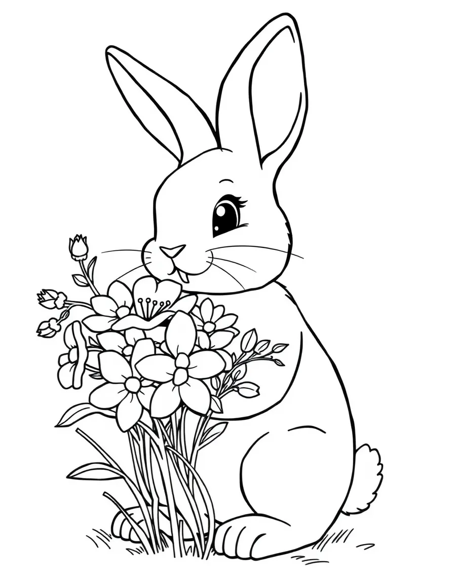 A bunny with a flower bouquet