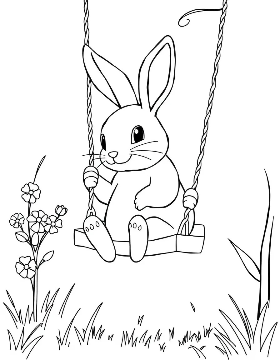 A rabbit on a swing