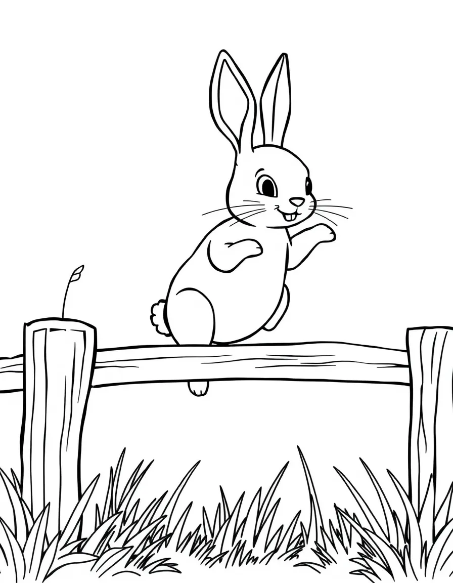 A rabbit jumping over a fence