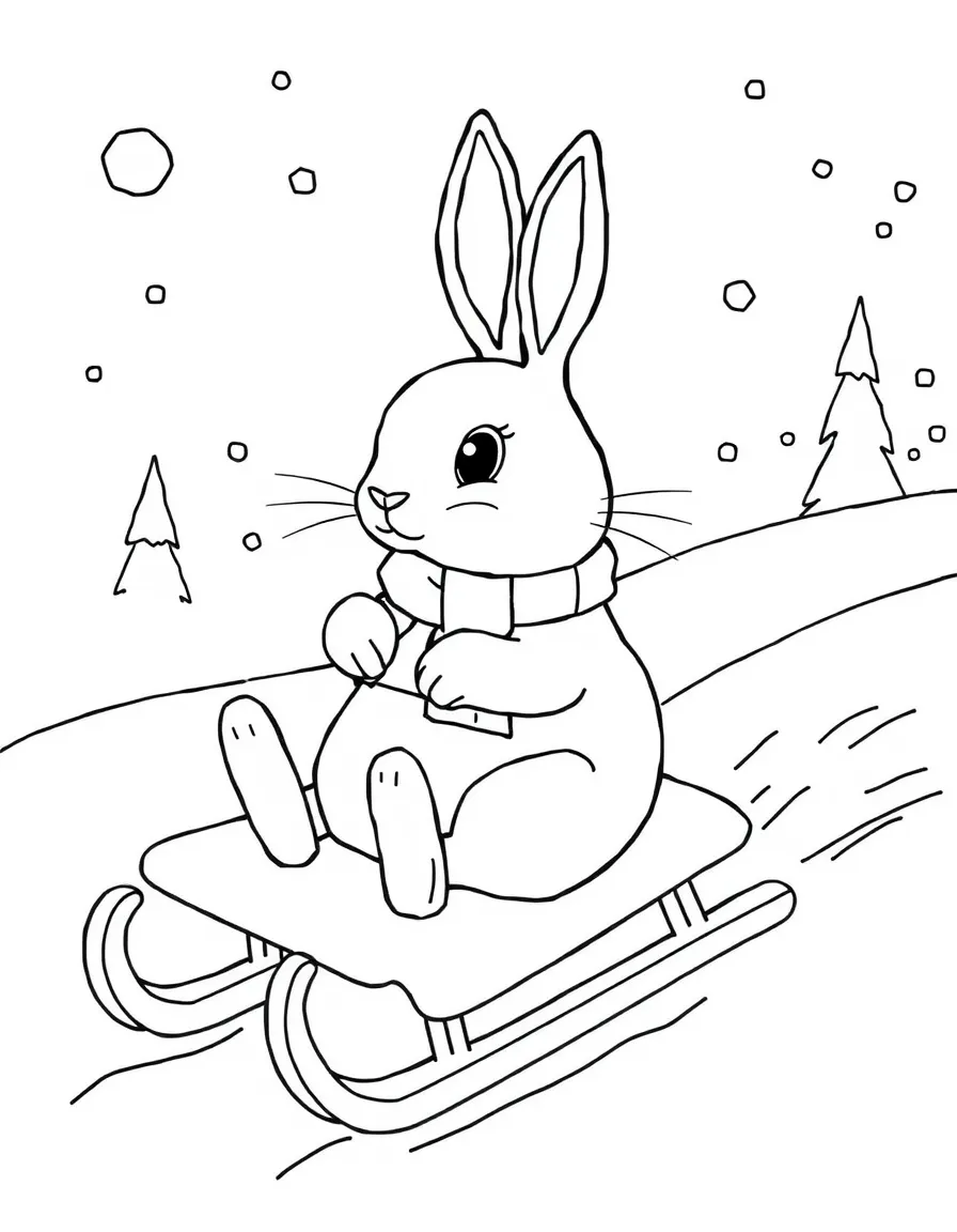 A rabbit on a sled in the snow