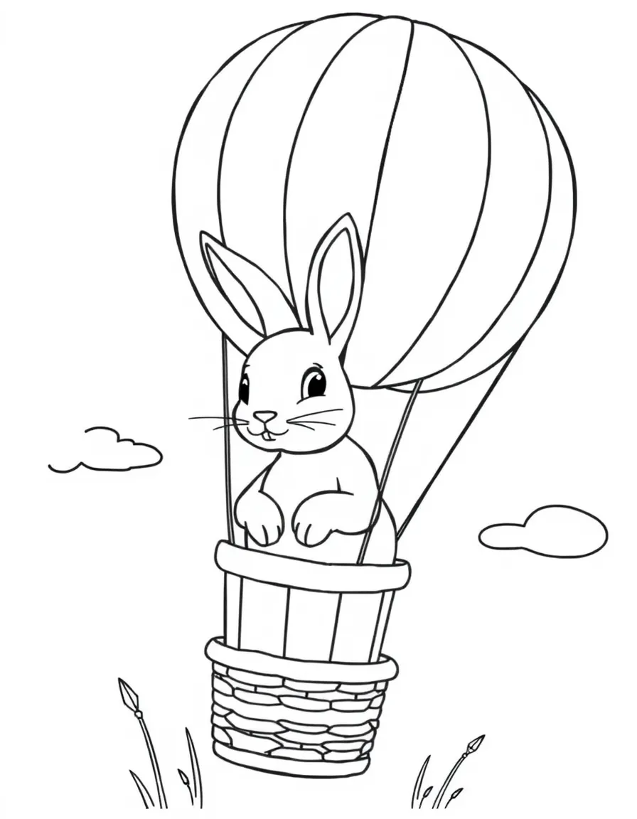A rabbit in a hot air balloon