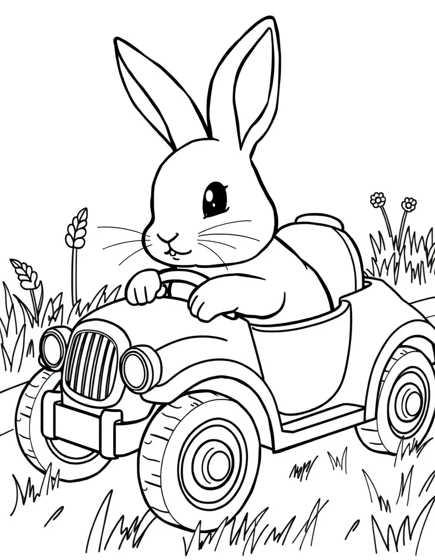 A rabbit in a toy car