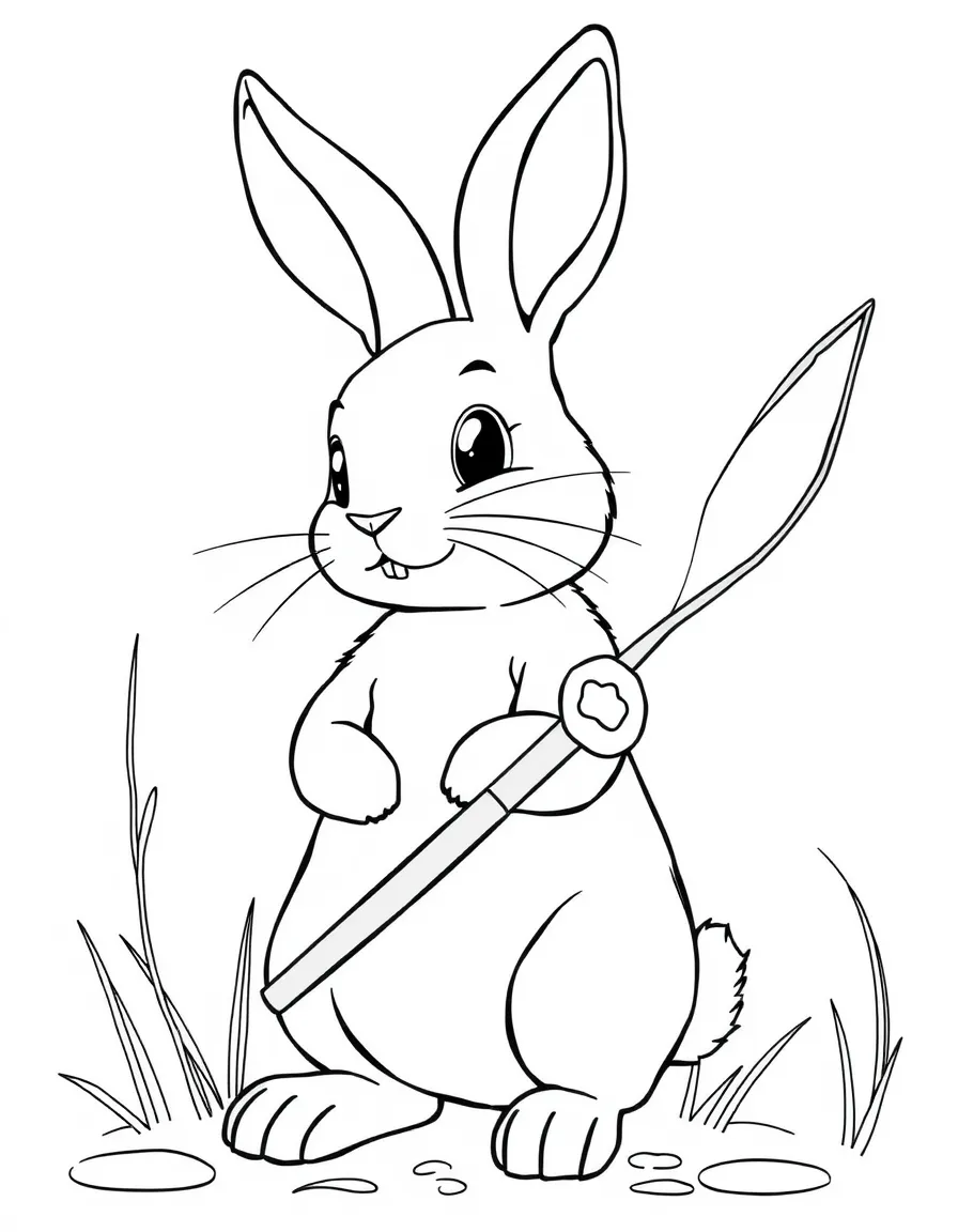 A rabbit with a fishing rod