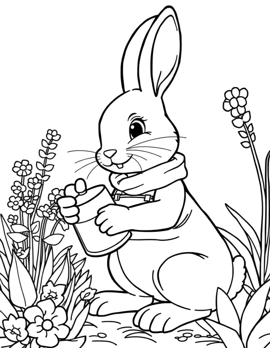 A rabbit gardener with watering can