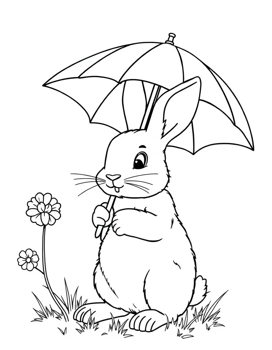 A rabbit with a rainbow umbrella