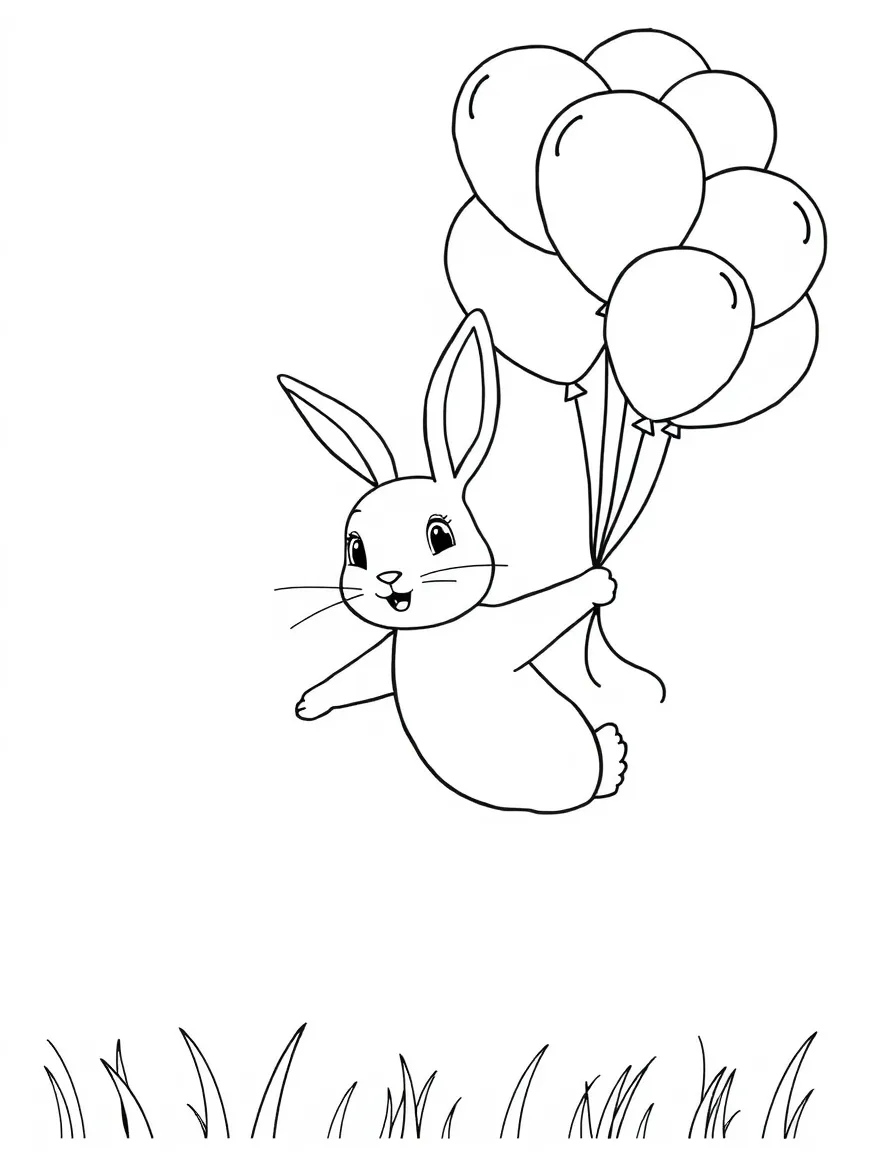 A rabbit flying with balloon bunches