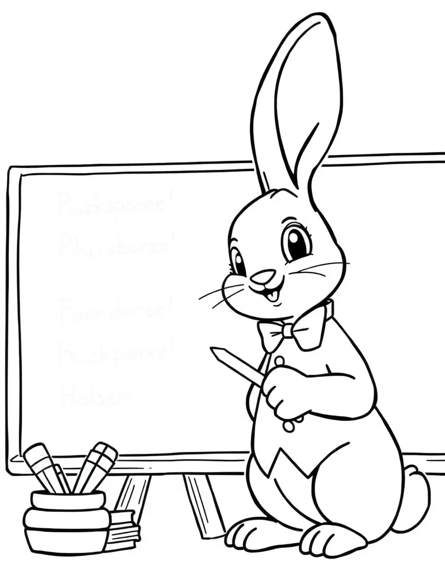 A rabbit teacher at a blackboard
