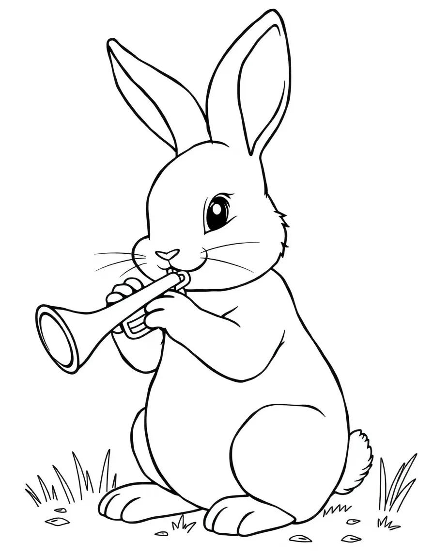 A rabbit playing a tiny trumpet