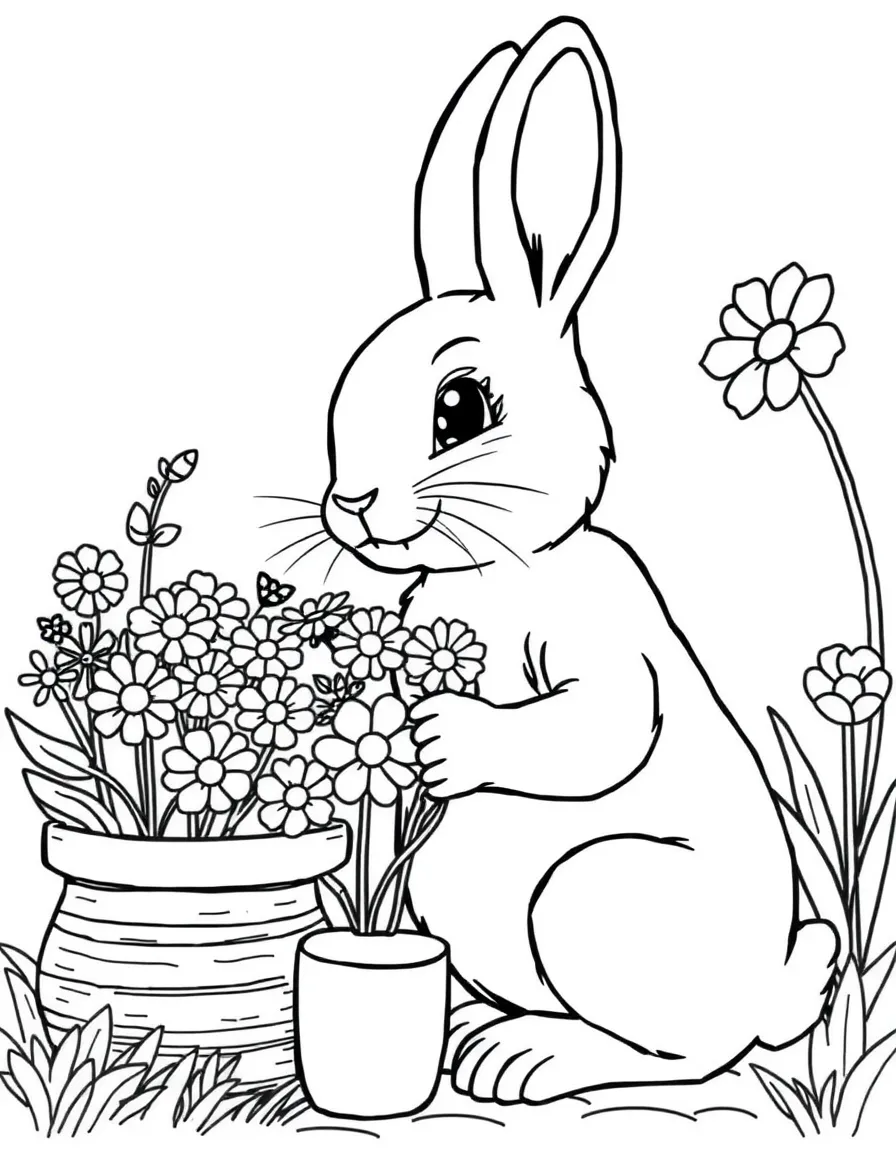 A rabbit selling flowers