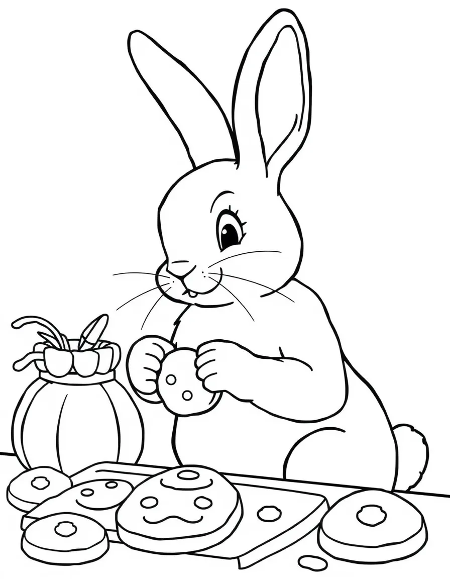 A rabbit making cookies