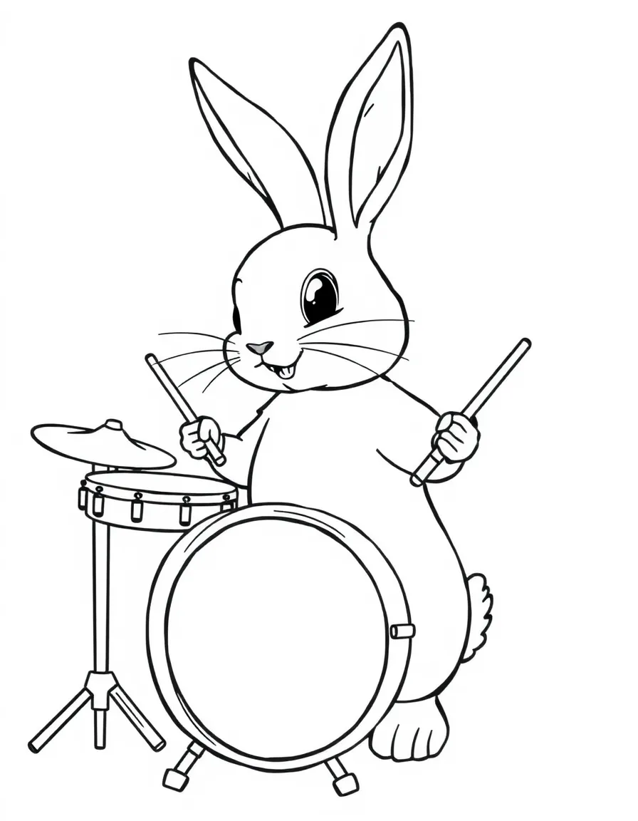 A rabbit playing drums
