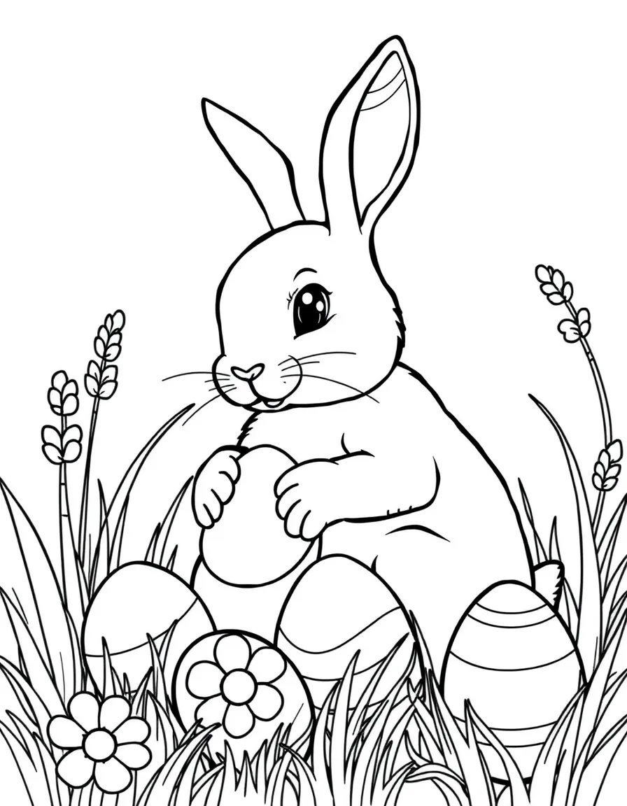 A rabbit collecting Easter eggs