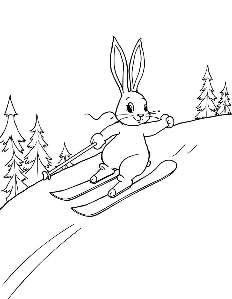 A rabbit skiing down a slope