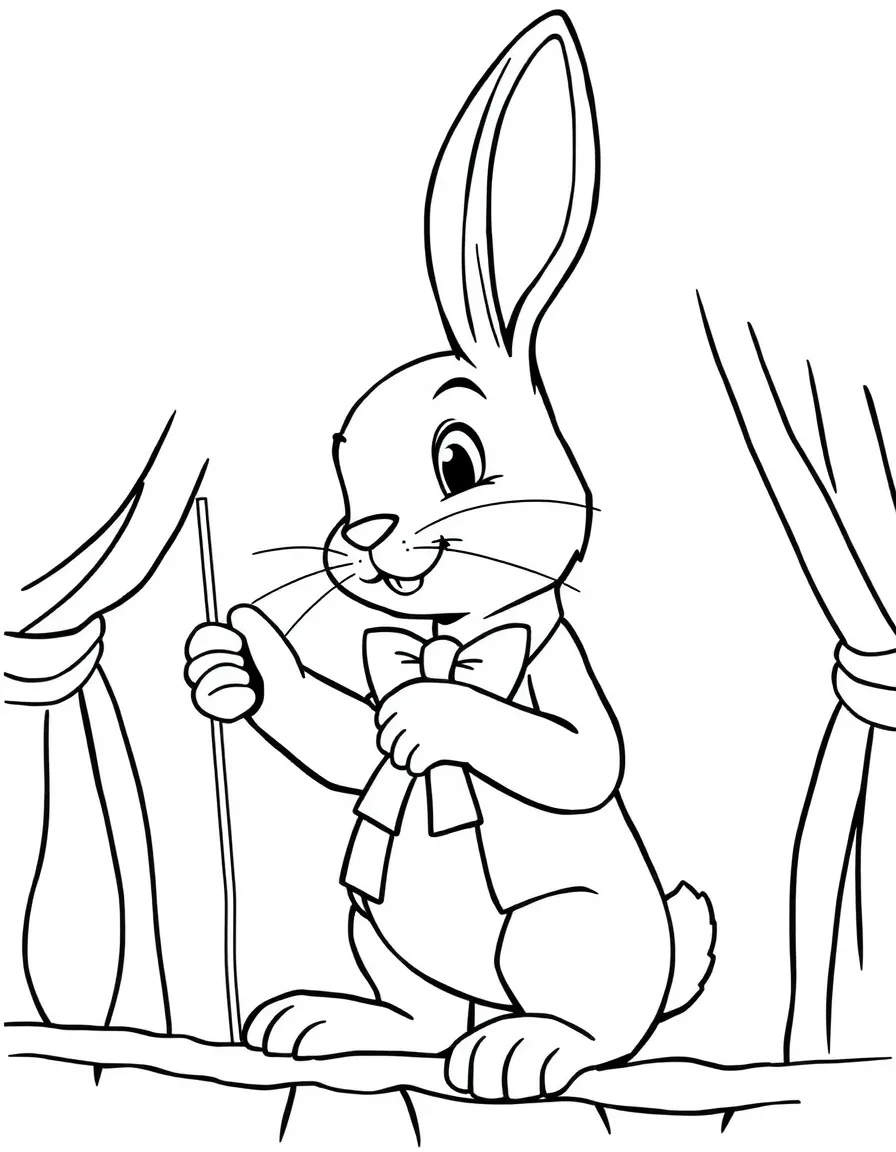 A rabbit operating a puppet show