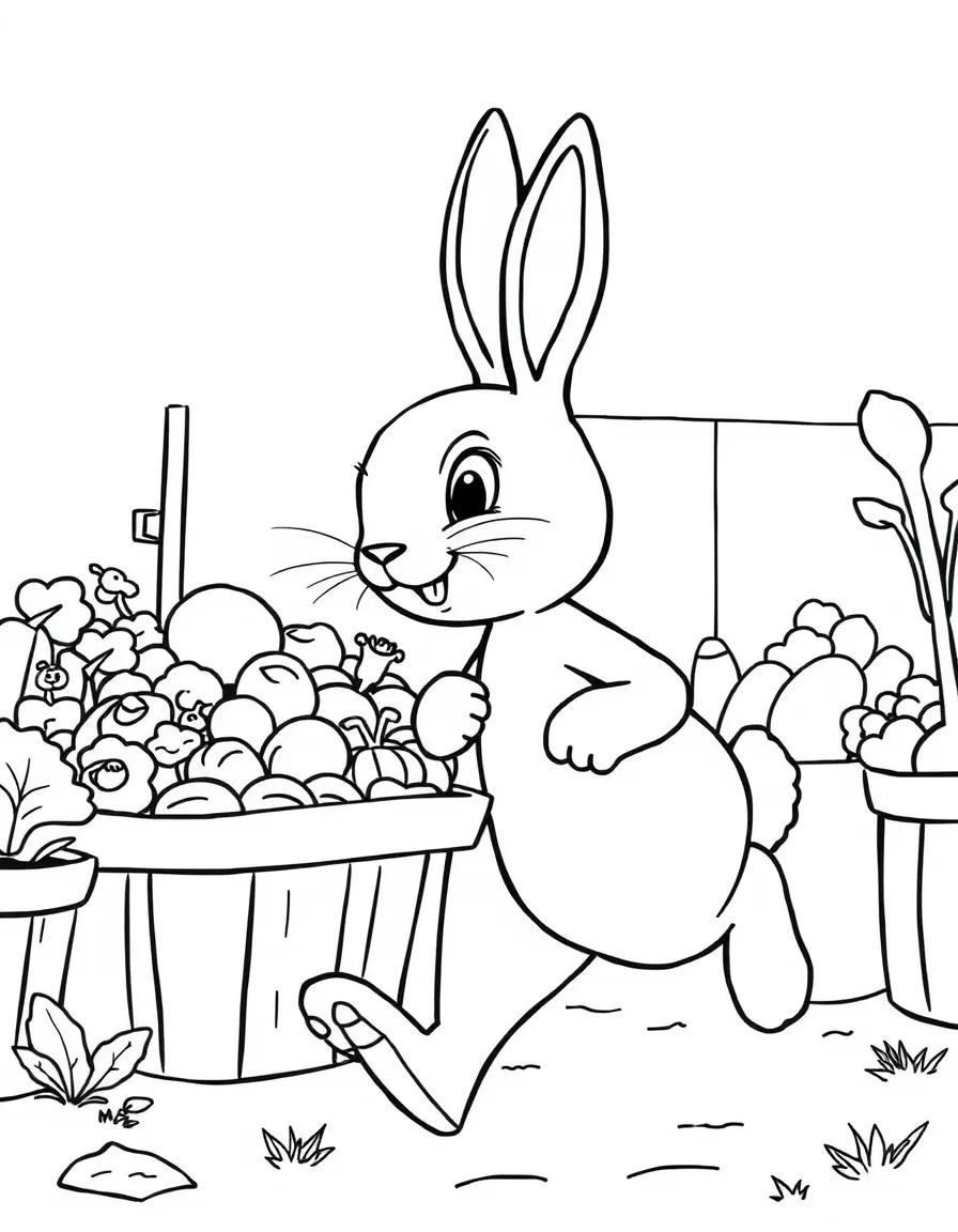 A rabbit running a vegetable stand