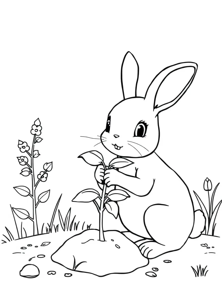 A rabbit planting a tree