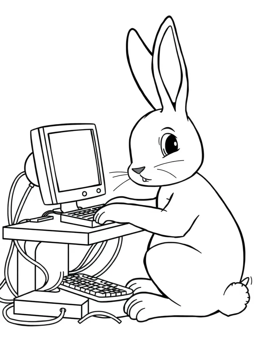 A rabbit working on a computer