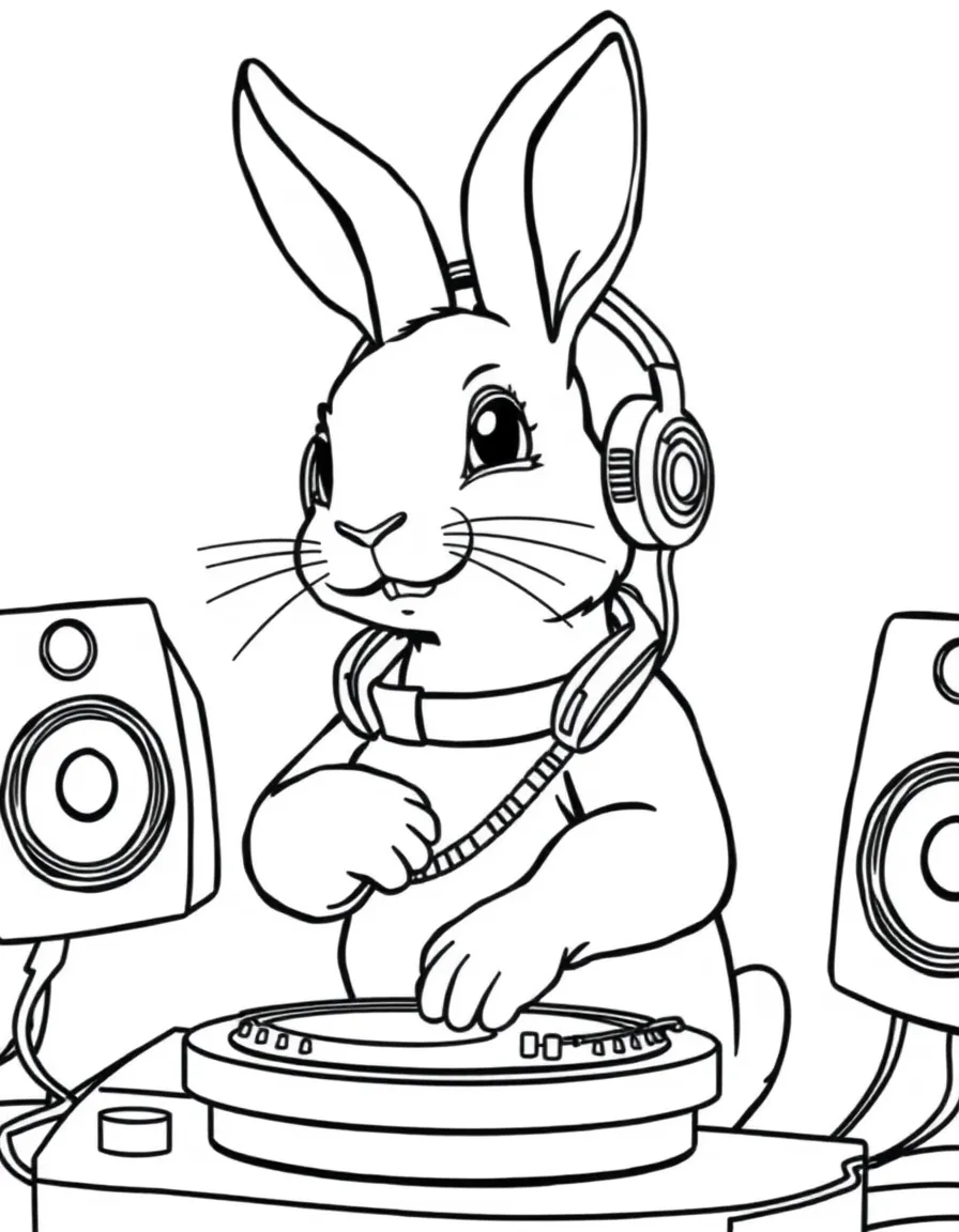 A rabbit DJ with headphones