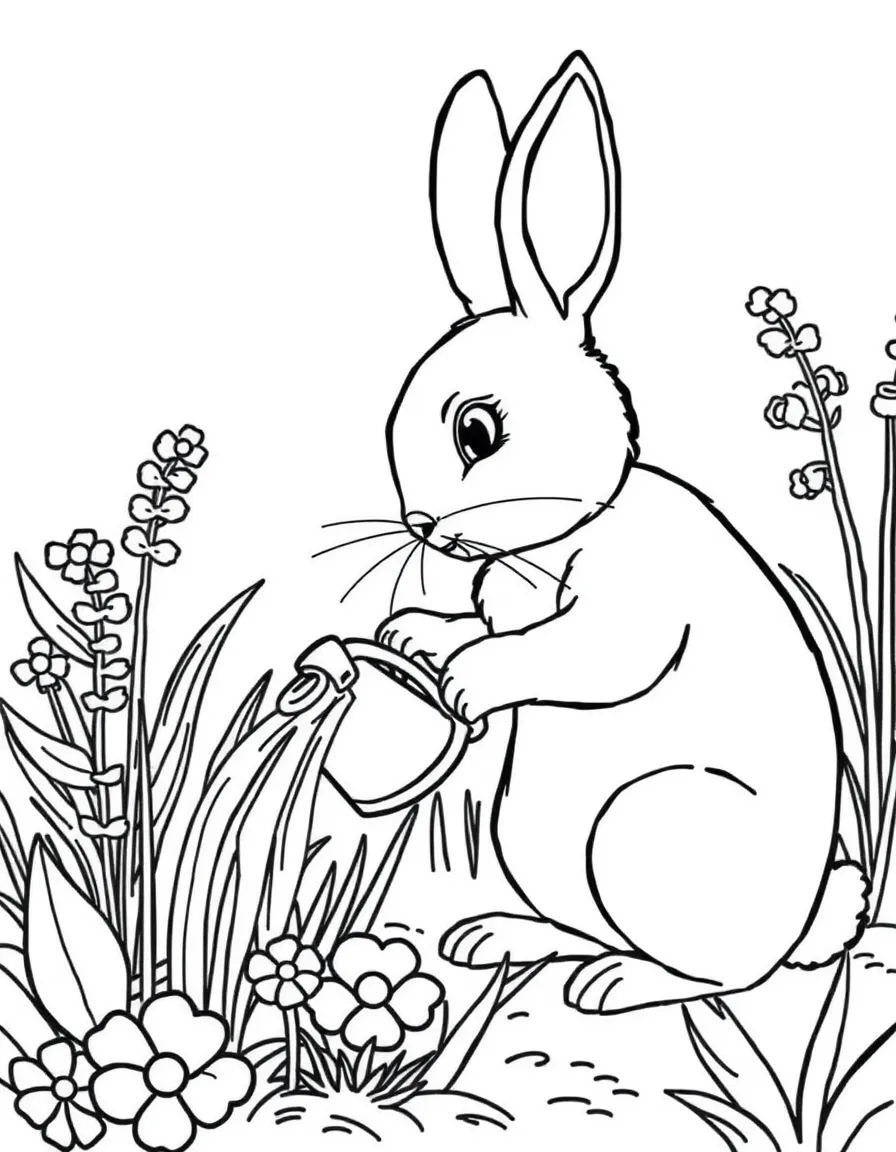 A rabbit watering a garden