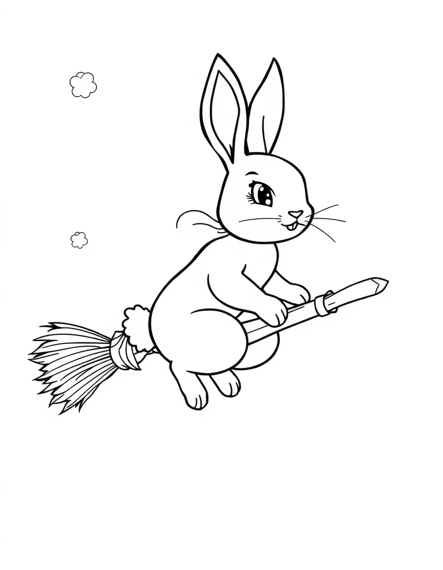 A rabbit flying on a broomstick