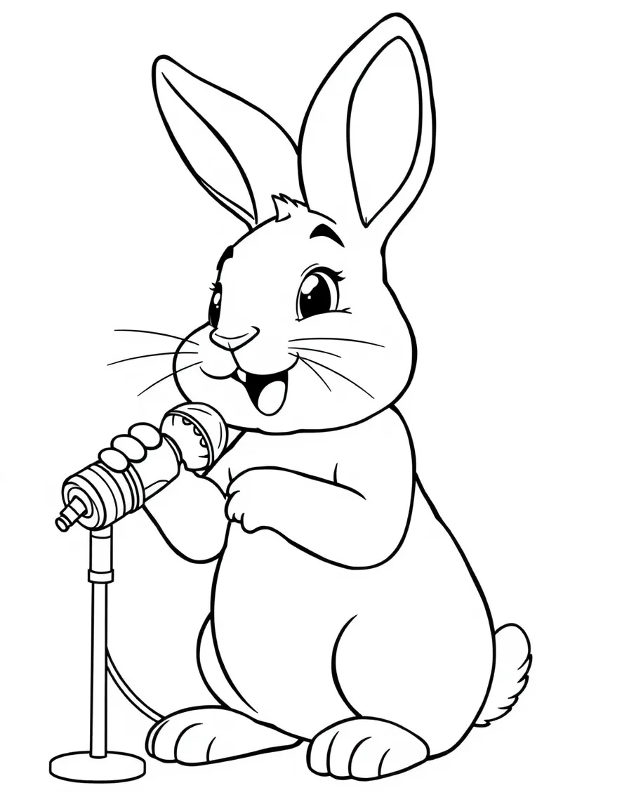 A rabbit singing with a microphone
