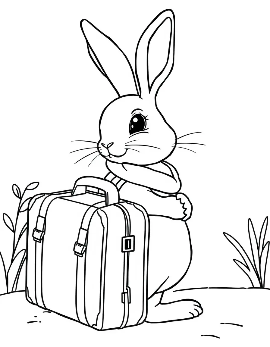 A rabbit with a suitcase traveling