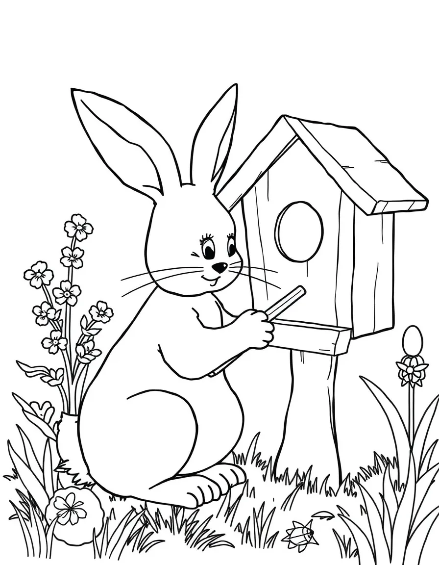 A rabbit making a birdhouse