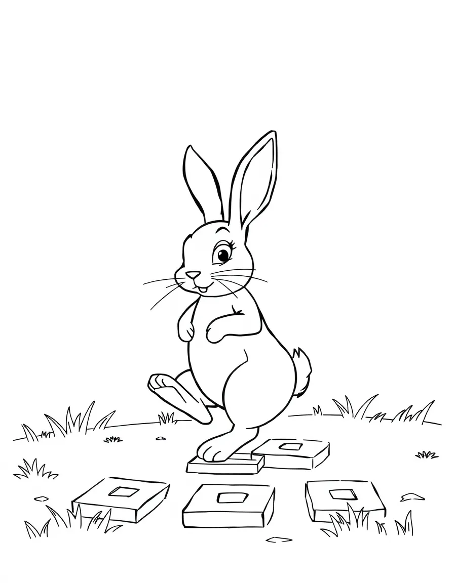 A rabbit playing hopscotch