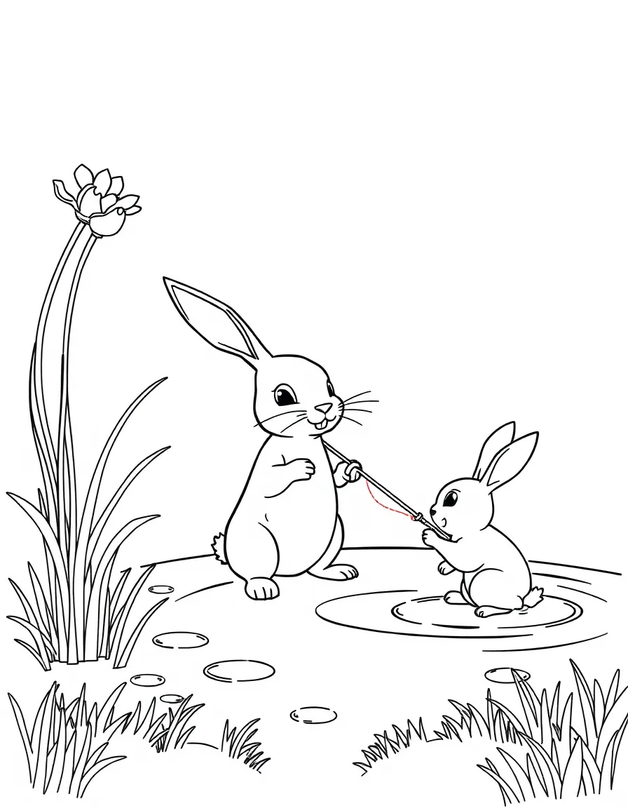 A rabbit fishing in a pond